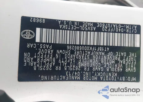 2013 Toyota Camry Se из США, поврежденный, VIN 4T1BF1FK0DU686296